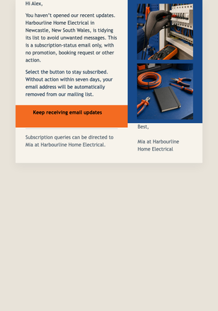 Keep My Electrical Updates email design preview