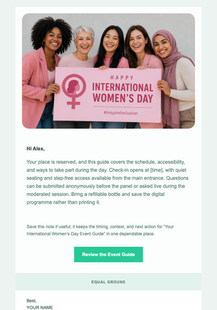 Your International Women’s Day Event Guide email design preview