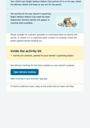 Activity Kit Dispatched email design preview