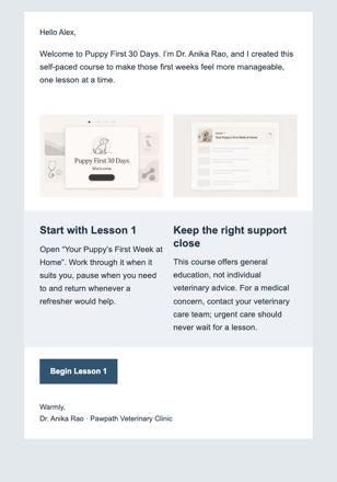 Puppy Course Start email design preview