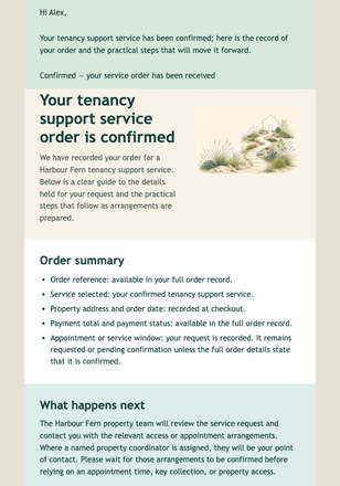 Tenant Service Order Confirmed email design preview