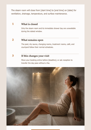 Steam Room Maintenance Window email design preview