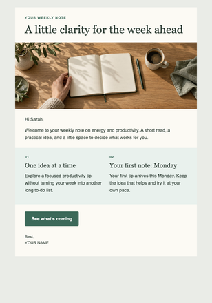 Welcome Introduction email design preview
