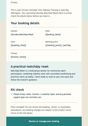 Saturday Matchday Booking Reminder email design preview