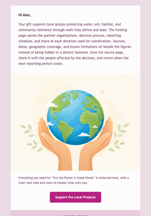 Put the Planet in Good Hands email design preview