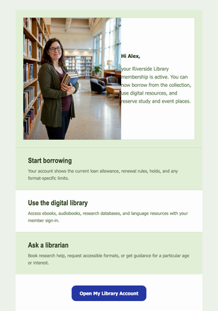 Library Membership Welcome email design preview