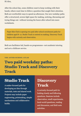 After-School Path Comparison email design preview