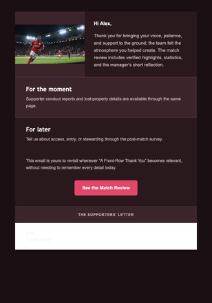 A Front-Row Thank You email design preview