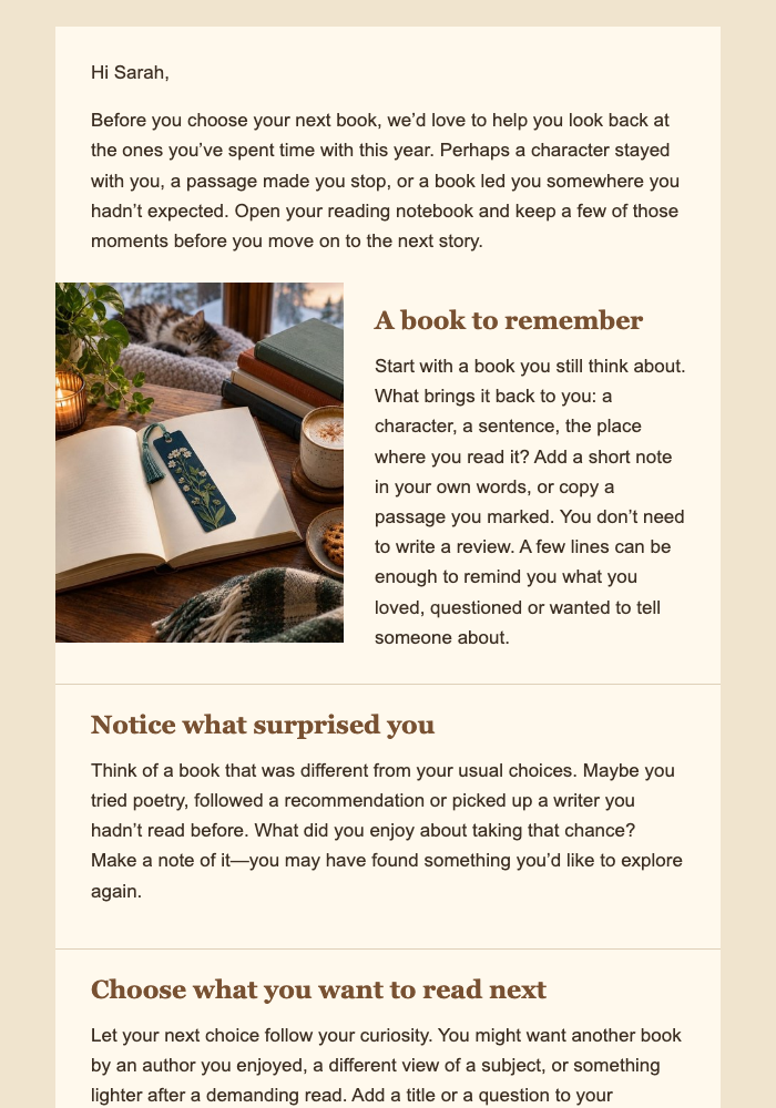 A year between the pages email design preview