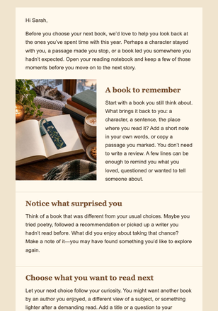 A year between the pages email design preview