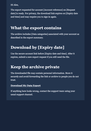 Privacy Data Export Ready email design preview