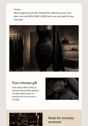 Classic Welcome With Incentive email design preview