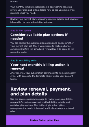 Plan Renewal Timeline email design preview
