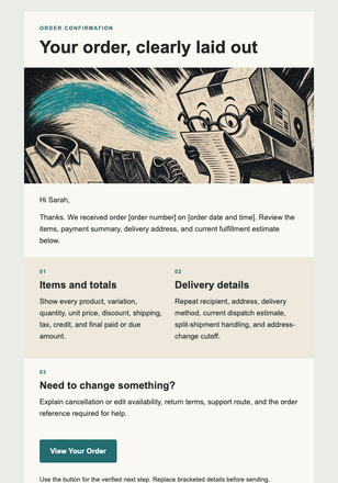 Your Order in Black and White email design preview