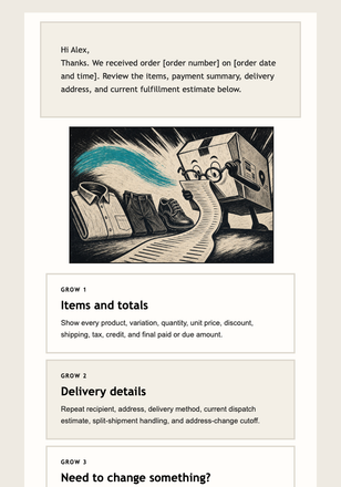 Your Order in Black and White email design preview