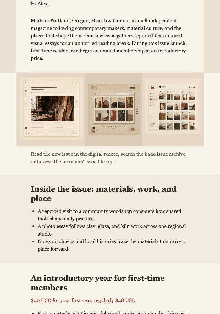 Craft Journal Membership Launch email design preview