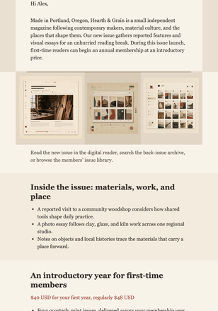 Craft Journal Membership Launch email design preview