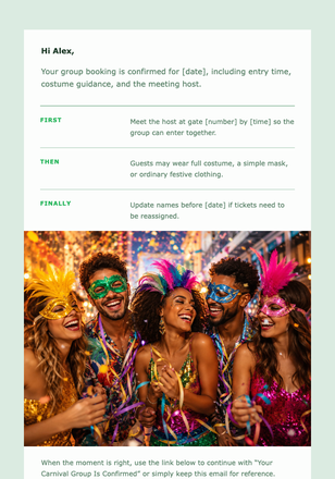 Your Carnival Group Is Confirmed email design preview