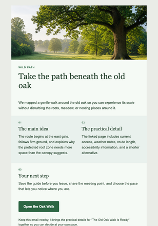The Old Oak Walk Is Ready email design preview