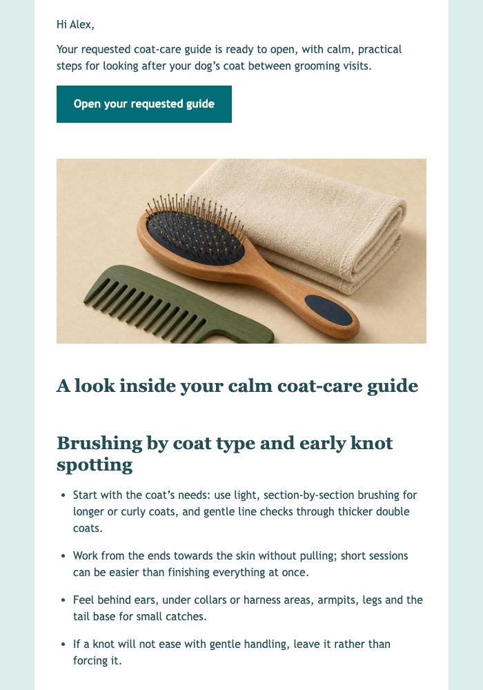Calm Coat-Care Guide Delivery email design preview
