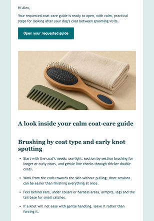 Calm Coat-Care Guide Delivery email design preview