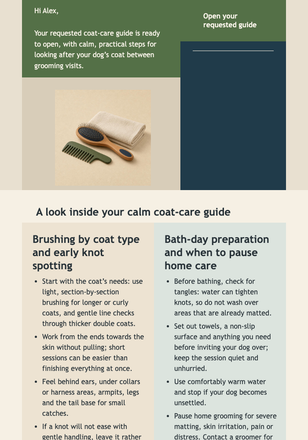 Calm Coat-Care Guide Delivery email design preview