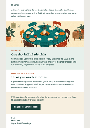 Community Conference Ticket Launch email design preview