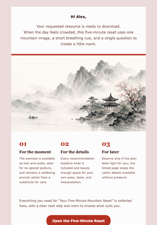 Your Five-Minute Mountain Reset email design preview