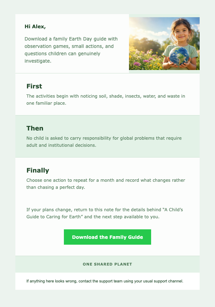 A Child’s Guide to Caring for Earth email design preview