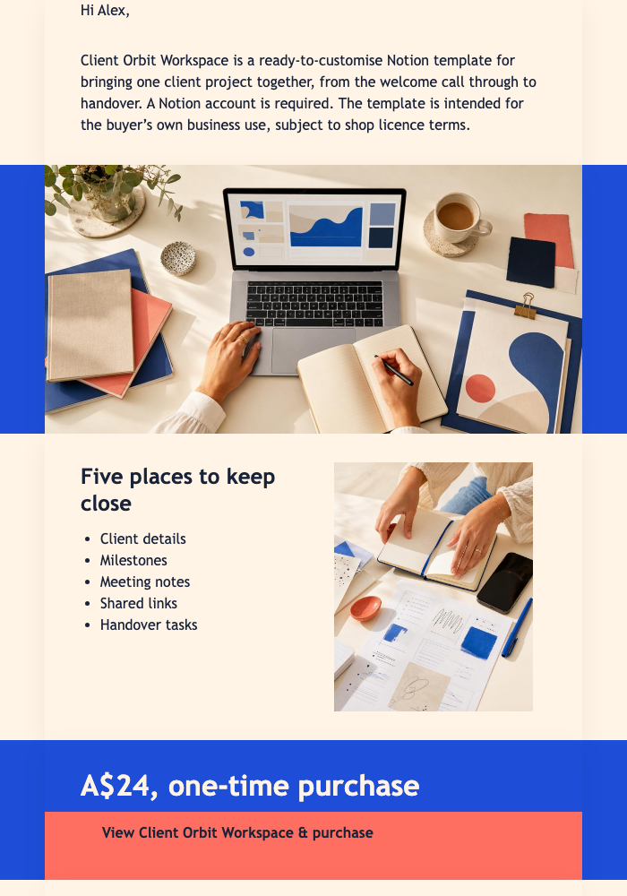 Client Workspace Pick email design preview