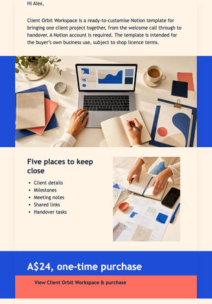 Client Workspace Pick email design preview