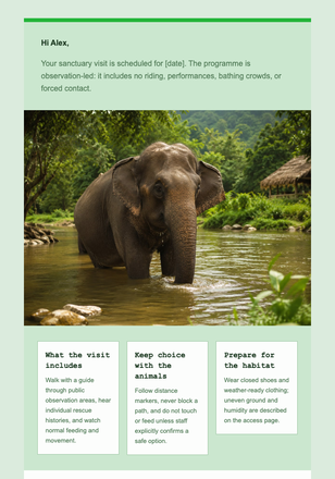 Elephant Sanctuary Visit Guide email design preview
