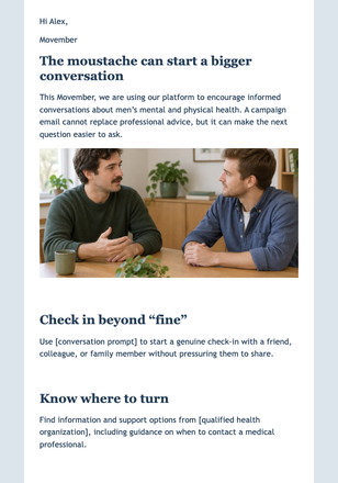 Movember Health Conversation email design preview