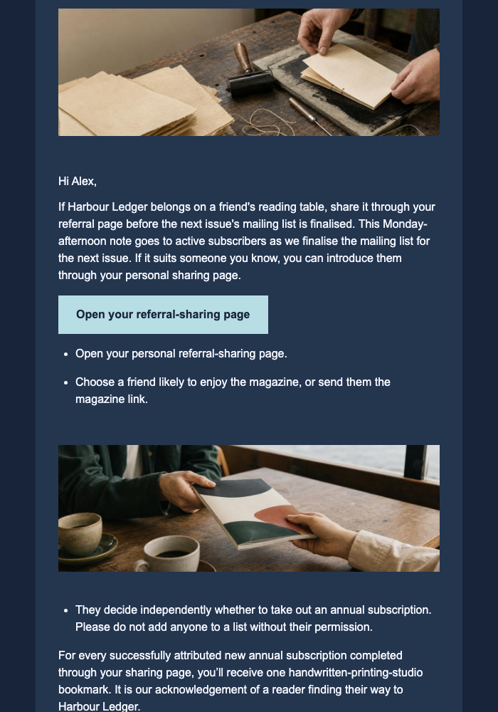Reader Referral Window email design preview