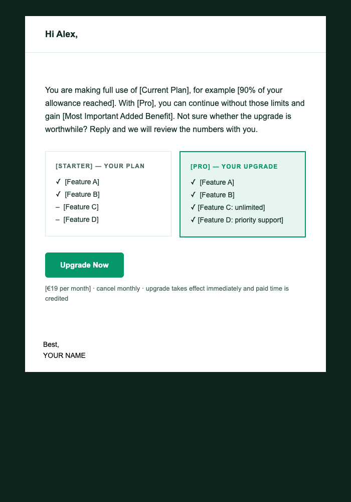 Upgrade Offer email design preview