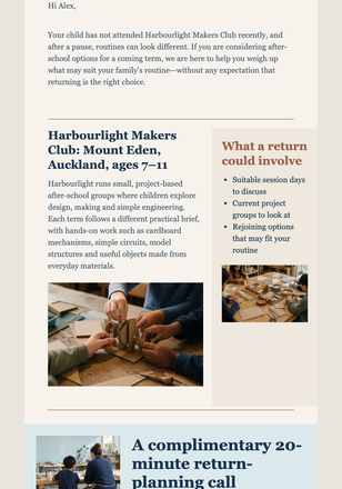 Return to Making Club email design preview