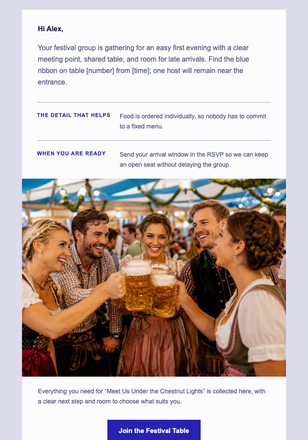 Meet Us Under the Chestnut Lights email design preview