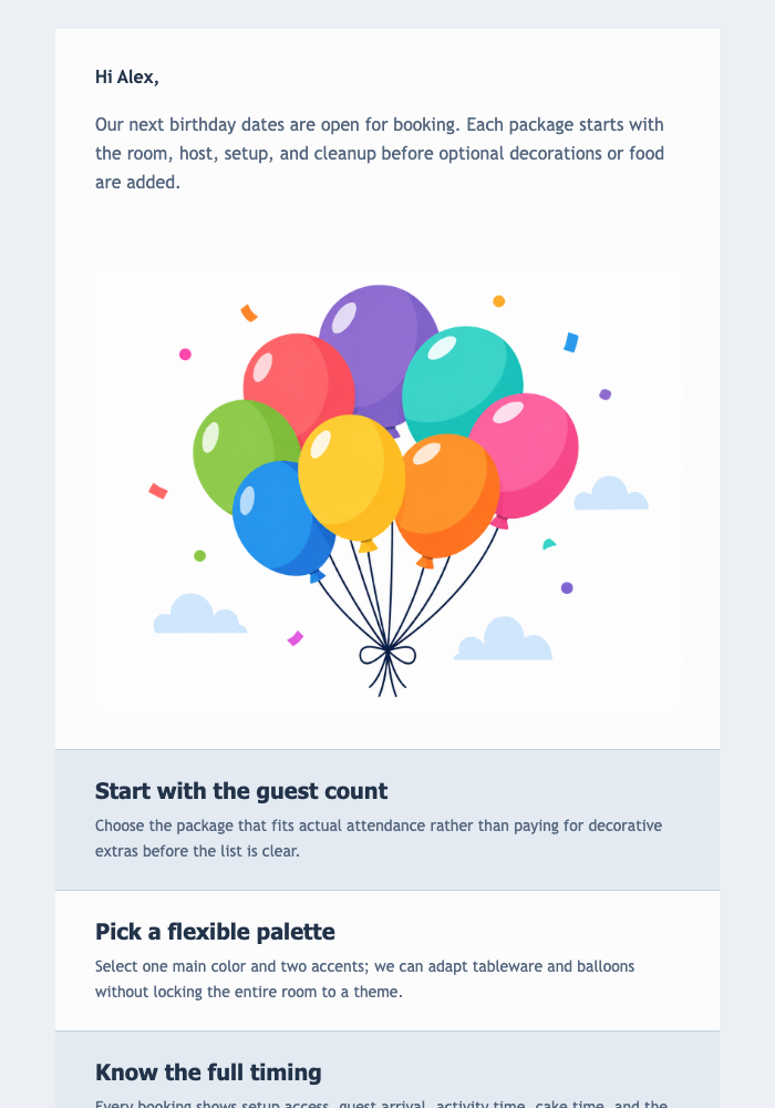 Color-Pop Birthday Bookings email design preview