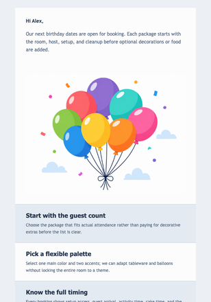 Color-Pop Birthday Bookings email design preview