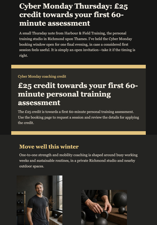 Cyber Monday Coaching Credit email design preview