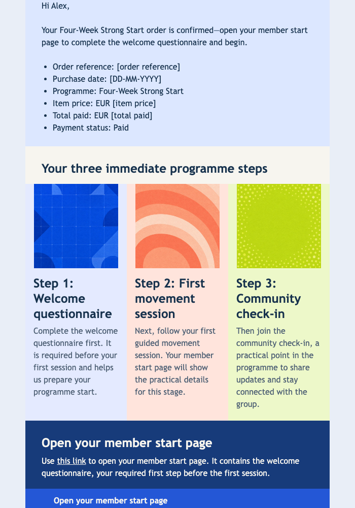 Strong Start Order Confirmation email design preview