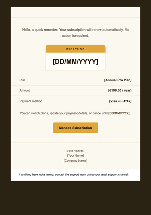 Upcoming Renewal email design preview