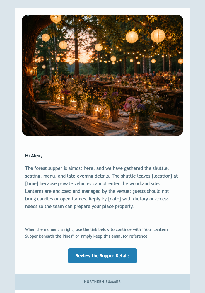 Your Lantern Supper Beneath the Pines email design preview