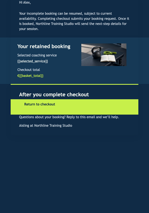 Saved Training Session email design preview