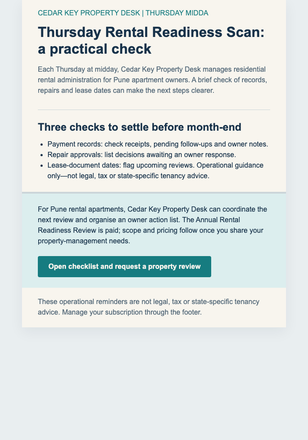 Thursday Rental Readiness Scan email design preview
