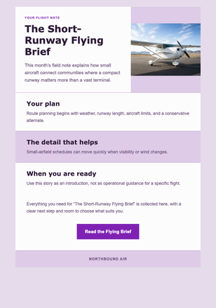 The Short-Runway Flying Brief email design preview