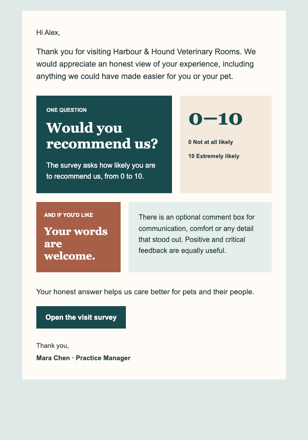 Recent Visit Feedback Note email design preview