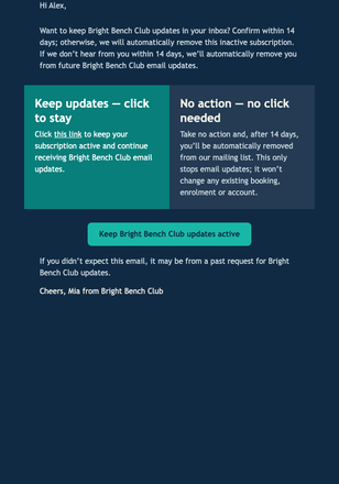 Keep Club Updates Active email design preview