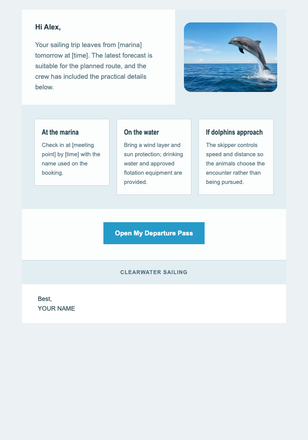 Dolphin Bay Sailing Brief email design preview