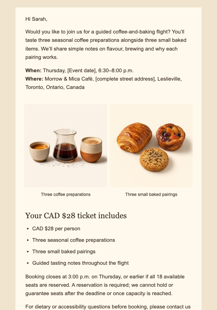 Thursday Coffee Pairing Invite email design preview